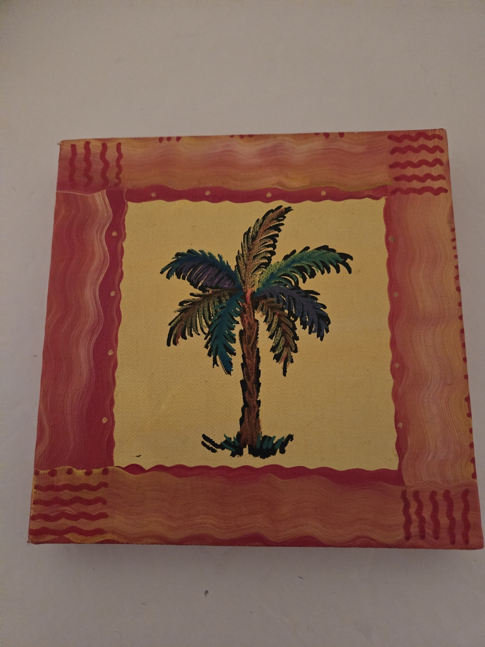 Tropical Palm Canvas Wall Art - Yellow and Orange 6x6" By C C Key Flordia
